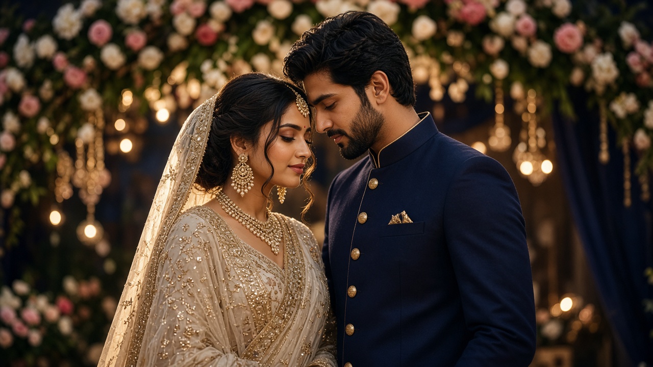 Well-lit wedding portrait, the kind of frame the studio finishes in AI Studio Manager
