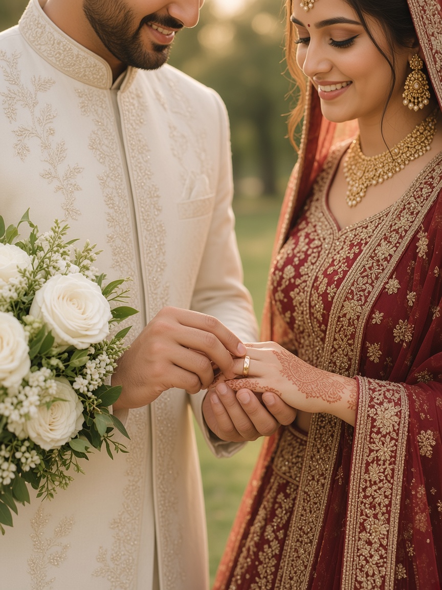 Groom Putting Ring on Bride
